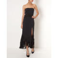 New Fashion Black Strapless Dress With Fringed Waist And Skirt Manufacture Wholesale Fashion Women Apparel (TA5308D)